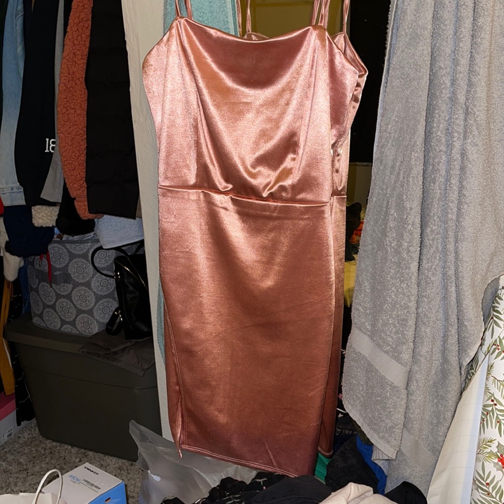 baby pink satin mini dress w/ slit
